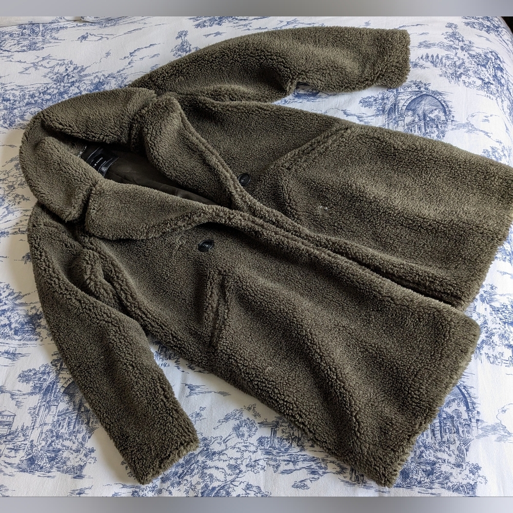 Lucky Brand Cozy Olive Green Sherpa Coat, Size S/P